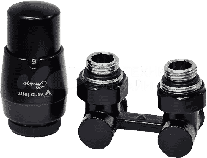 Комплект Vario Term (узел нижней подводки угловой + термостатическая головка М30) черный матовый
